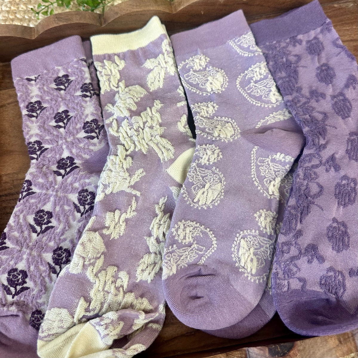 Purple Lovers 3-Pack Ankle Sock Bundle + Handmade Wish Bracelet | Novelty Socks by Catherine Cole sd