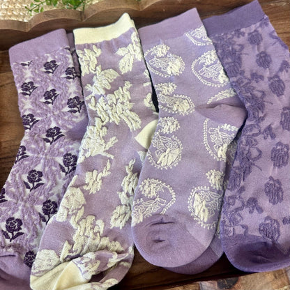 Purple Lovers 3-Pack Ankle Sock Bundle + Handmade Wish Bracelet | Novelty Socks by Catherine Cole sd