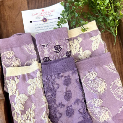 Purple Lovers 3-Pack Ankle Sock Bundle + Handmade Wish Bracelet | Novelty Socks by Catherine Cole