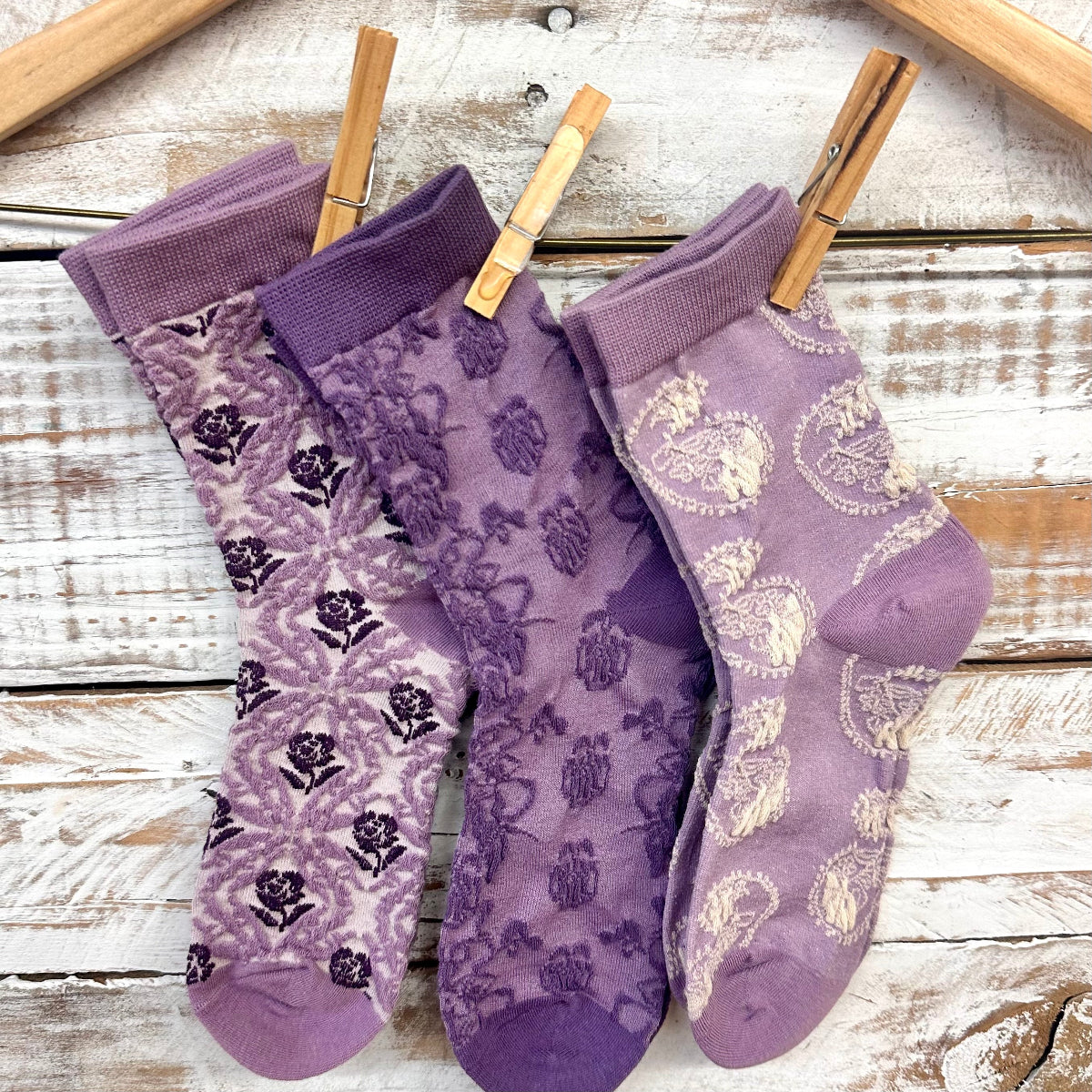 Purple Lovers 3-Pack Ankle Sock Bundle + Handmade Wish Bracelet | Novelty Socks by Catherine Cole
