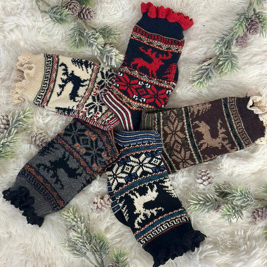 REINDEER patterned lace topped ankle socks - assorted colors, Catherine Cole signature socks
