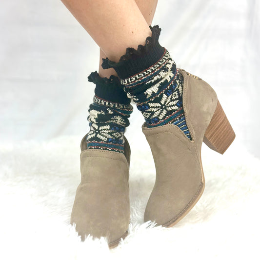 REINDEER patterned lace topped ankle socks -  colors