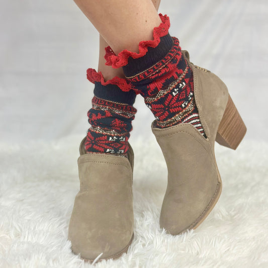 REINDEER patterned lace topped ankle socks -  navy, Catherine Cole signature socks