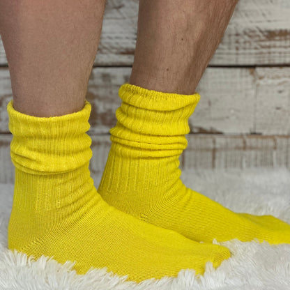 RETRO Cotton Crew Socks  10-12 - Yellow