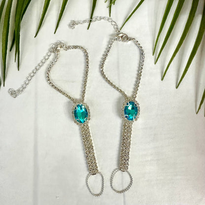 RHINESTONE flower girl barefoot sandals  - size 10-13 aquamarine