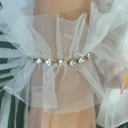  RUFFLE sheer tulle WHITE rhinestone ankle bracelet gold or silver Catherine Cole signature style