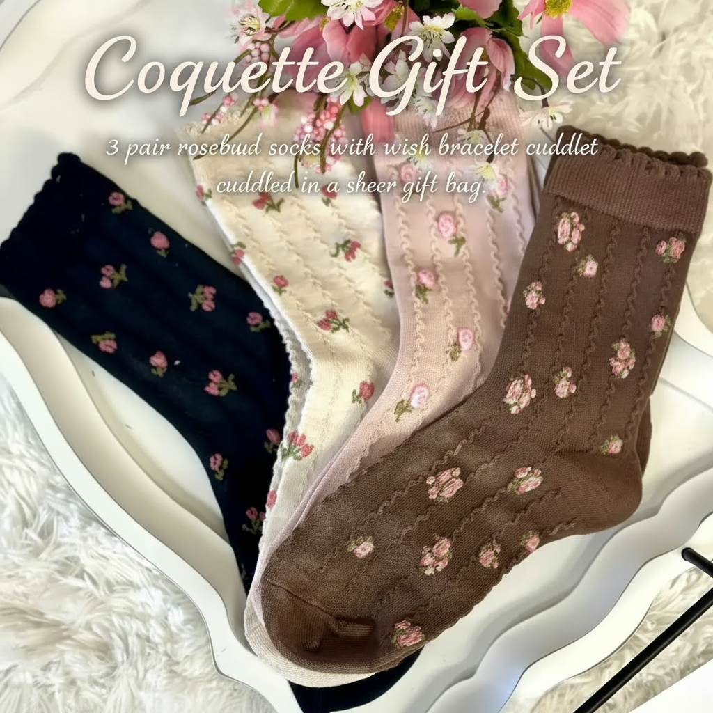 Rosebud Floral Ankle Socks Multi-Pack - 4-Pair Vintage Cottagecore Gift Bundle