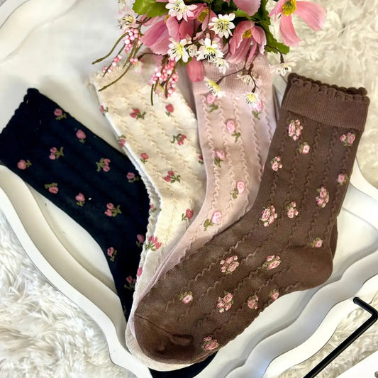 Rosebud Floral Socks 4-Pack Bundle + Wish Bracelet | Women's Ankle Socks Gift Set