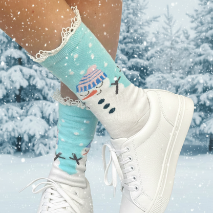 SNOWMAN holiday lace topped socks