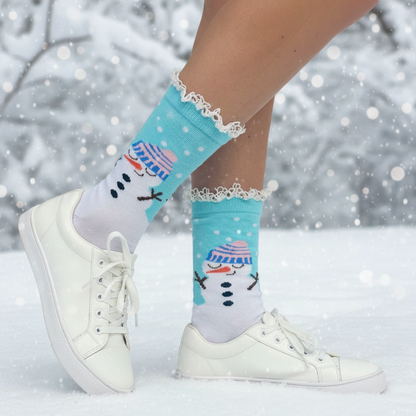 SNOWMAN holiday lace topped socks