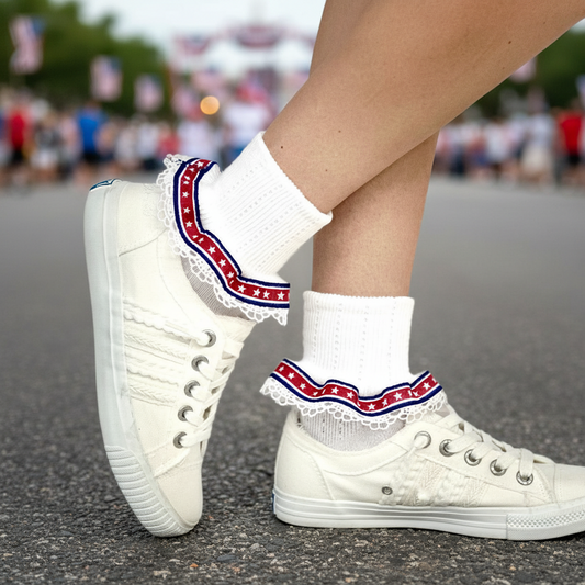 STARS & STRIPES Patriotic Lace Socks White - 4th of July Women's Cotton Socks