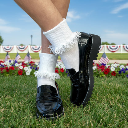 STARS lace cuff ankle socks  - white