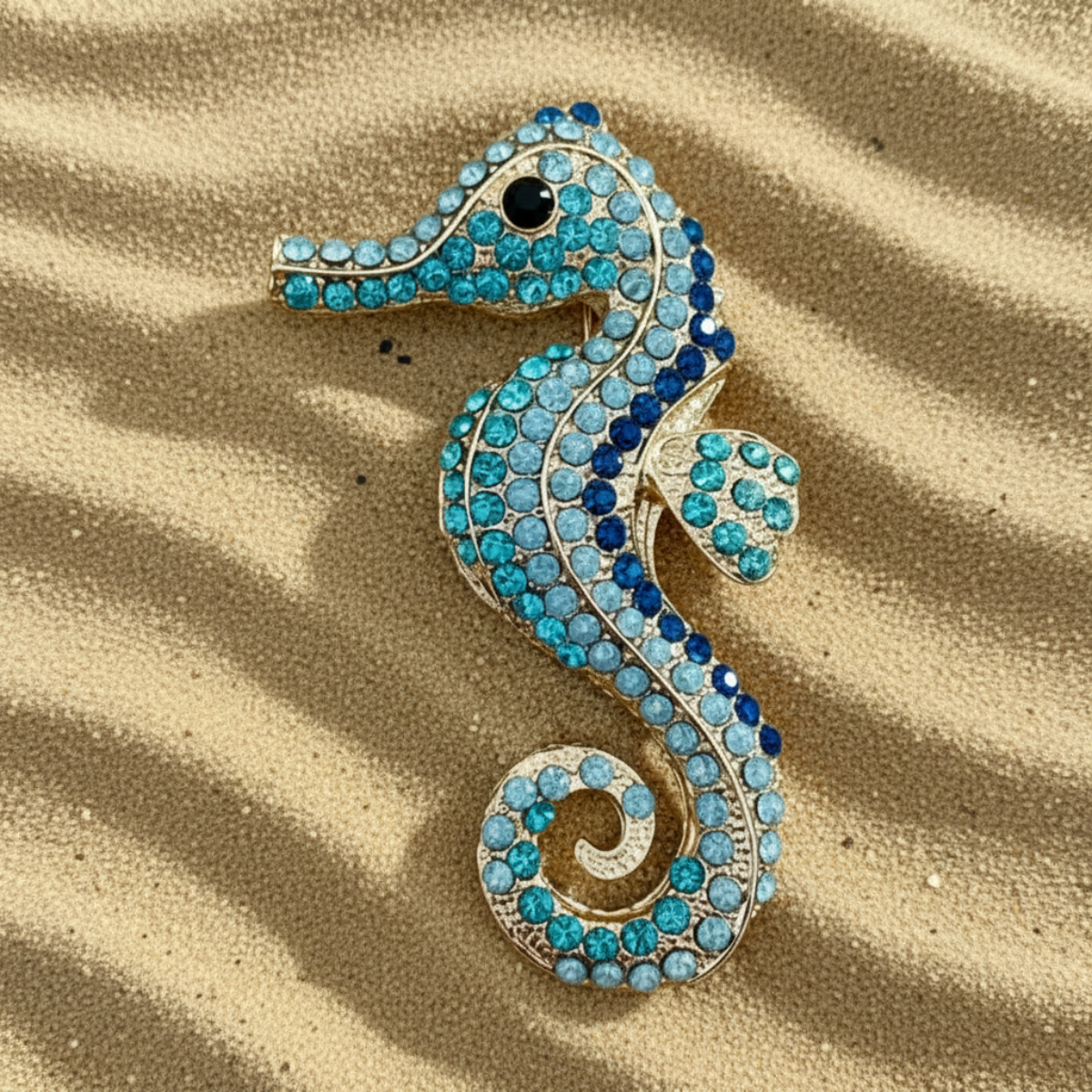 Seahorse Crystal Brooch Pin 3" | Ocean Blue Rhinestone