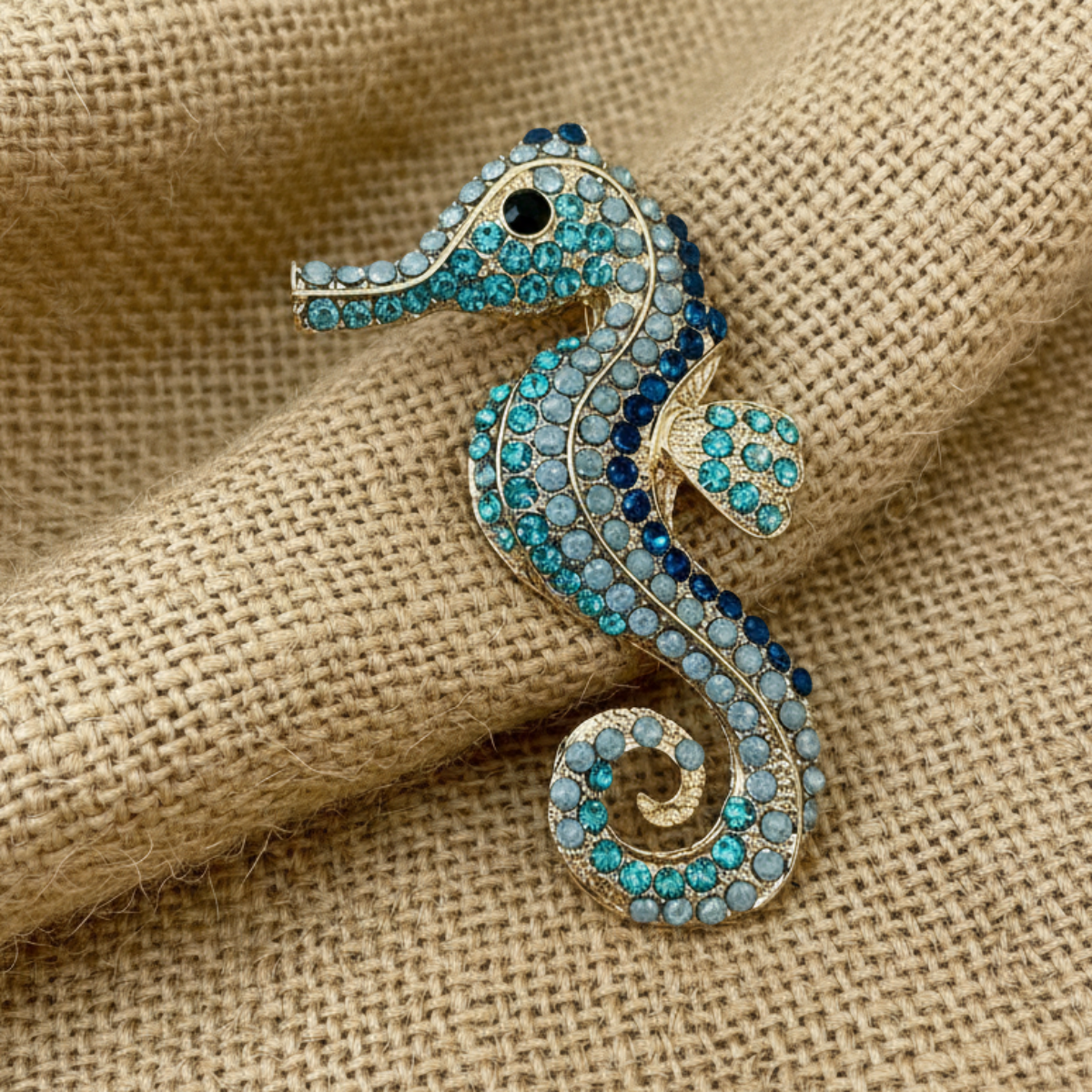 Seahorse Crystal Brooch Pin 3" | Ocean Blue Rhinestone