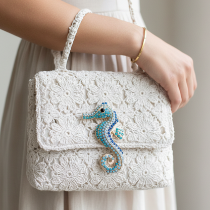 Seahorse Crystal Brooch Pin 3" | Ocean Blue Rhinestone