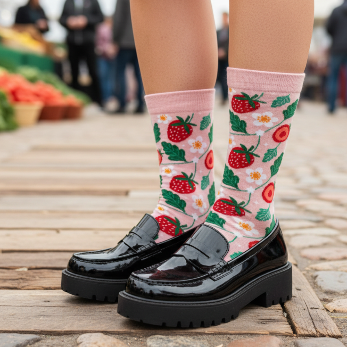 Strawberry Socks & Earrings Gift Set | Novelty Crew Socks + Strawberry Charm Earrings