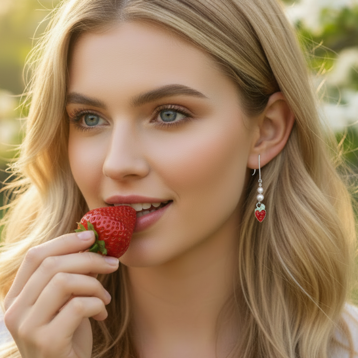 Strawberry Socks & Earrings Gift Set | Novelty Crew Socks + Strawberry Charm Earrings