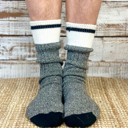 Striped Marled Slouch Socks Unisex 10-14 - Salt & Pepper
