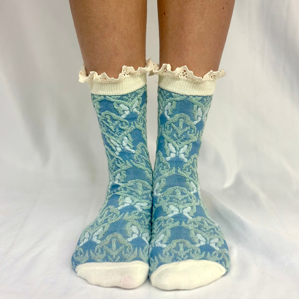 TAPESTRY  print lace top ankle sock - blue