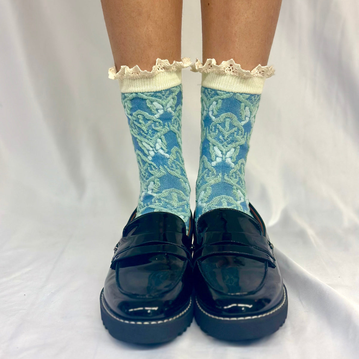 TAPESTRY  print lace top ankle sock - blue