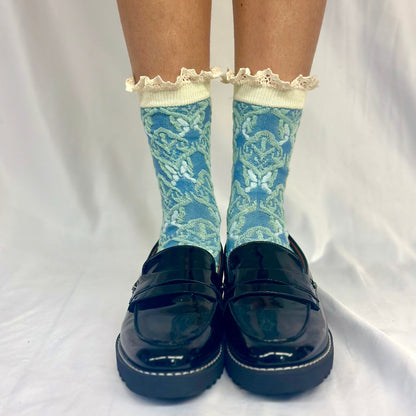 TAPESTRY  print lace top ankle sock - blue