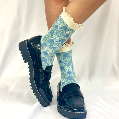 TAPESTRY  print lace top ankle sock - blue