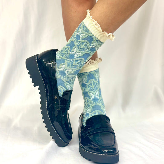 TAPESTRY  print lace top ankle sock - blue
