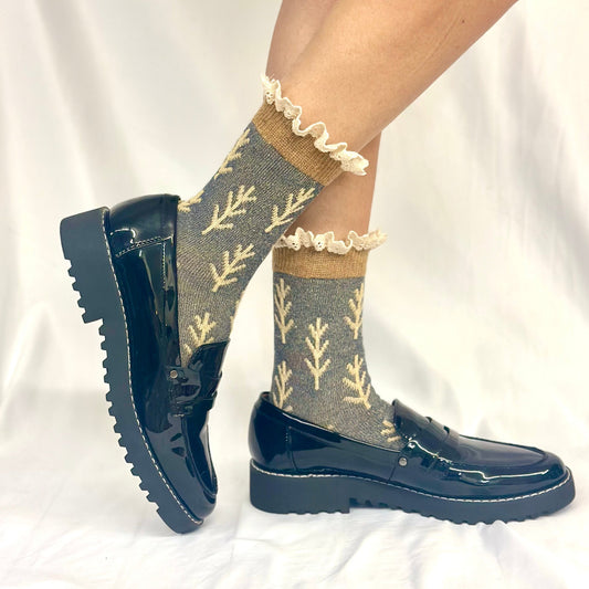 TWIGS  lace topped socks - indigo, Catherine Cole signature socks