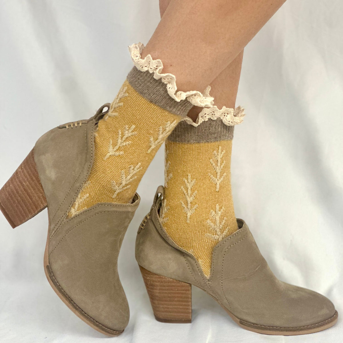 TWIGS  lace topped socks - mustard
