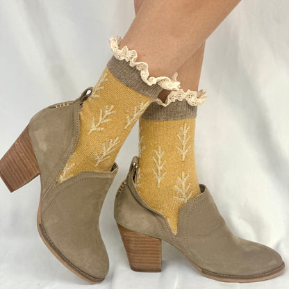 TWIGS  lace topped socks - mustard