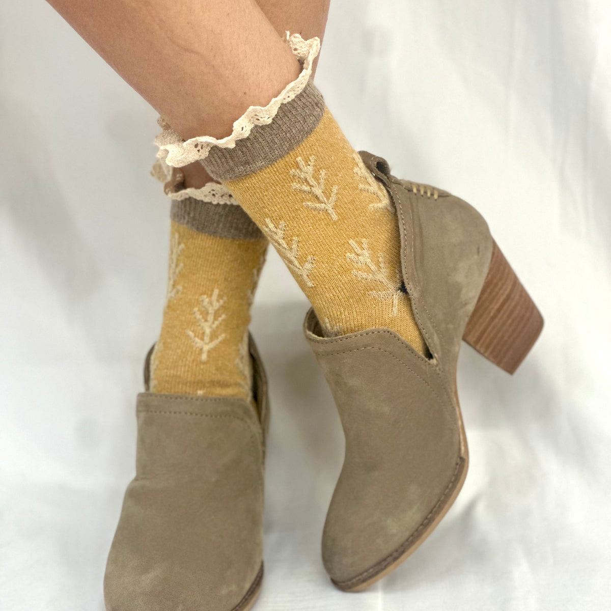 TWIGS  lace topped socks - mustard