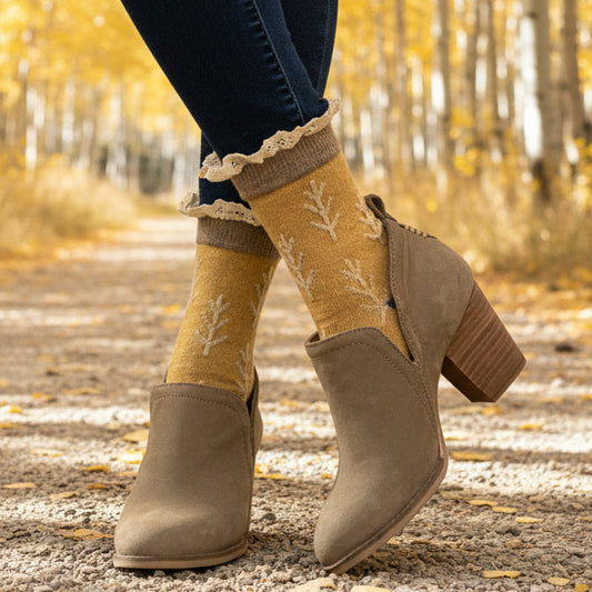 TWIGS  lace topped socks - mustard