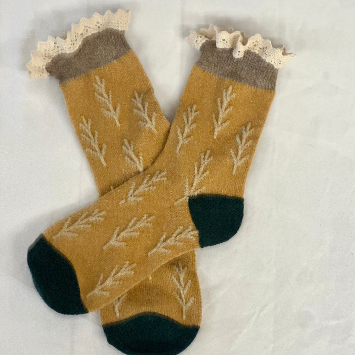 TWIGS  lace topped socks - mustard
