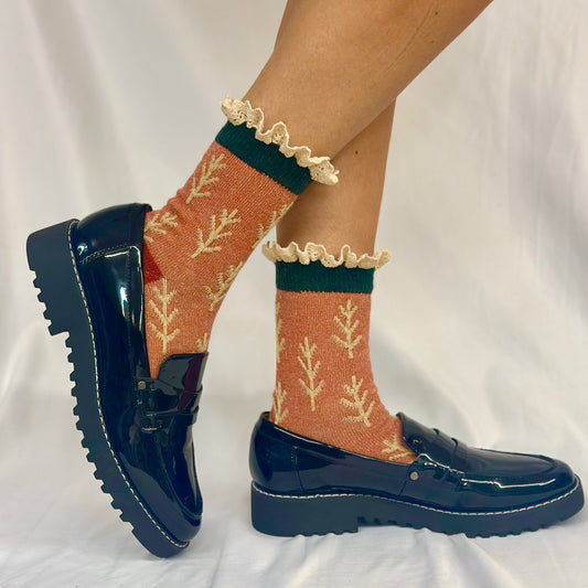TWIGS  lace topped socks - rust