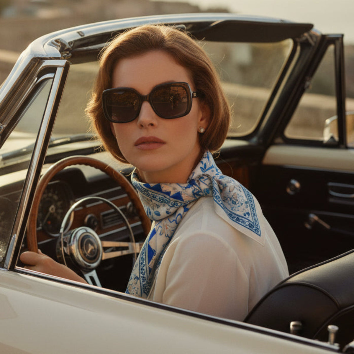 The Athena | Floral Silk-Look Square Scarf 25"