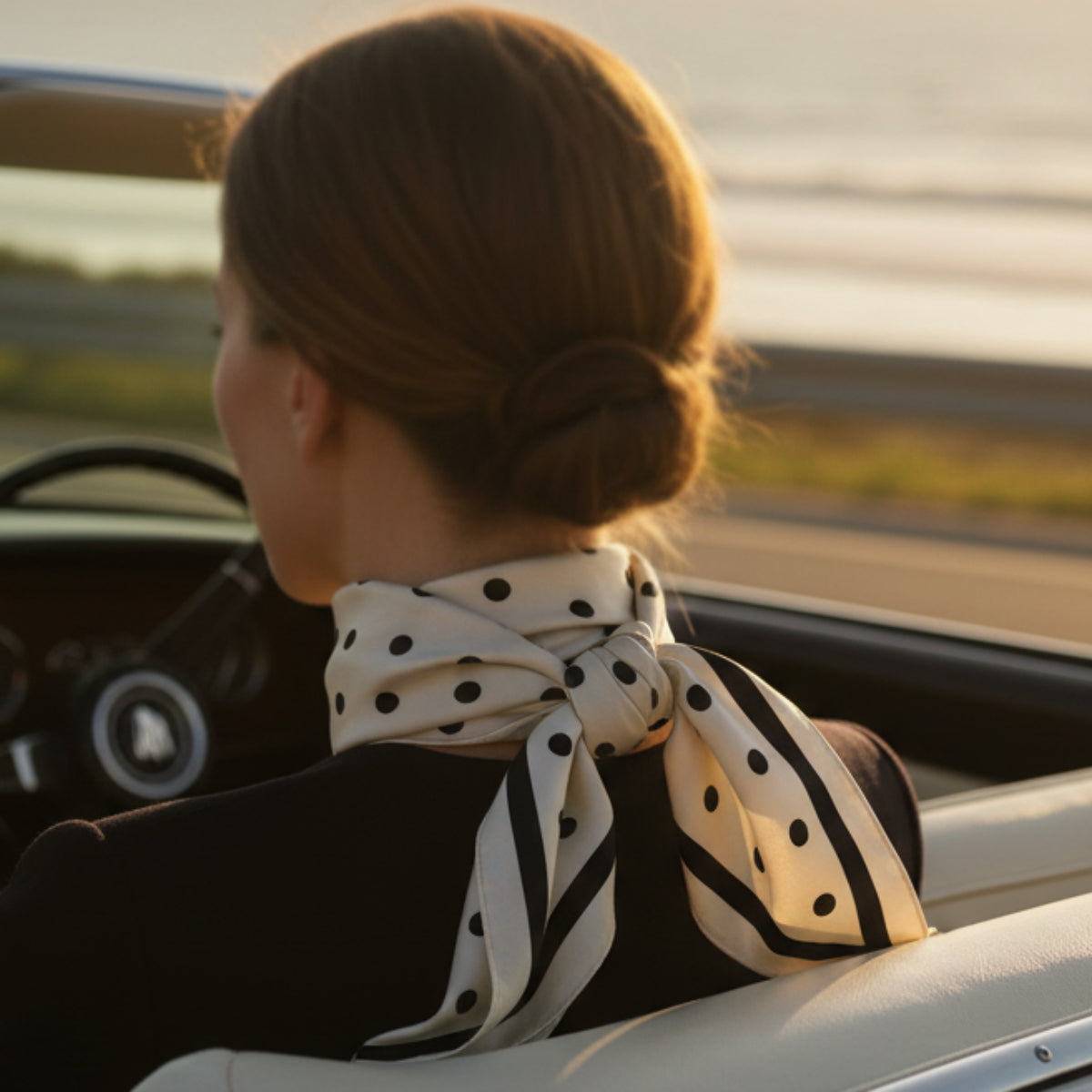 The Audrey | Polka Dot Silk-Look Square Scarf 35"