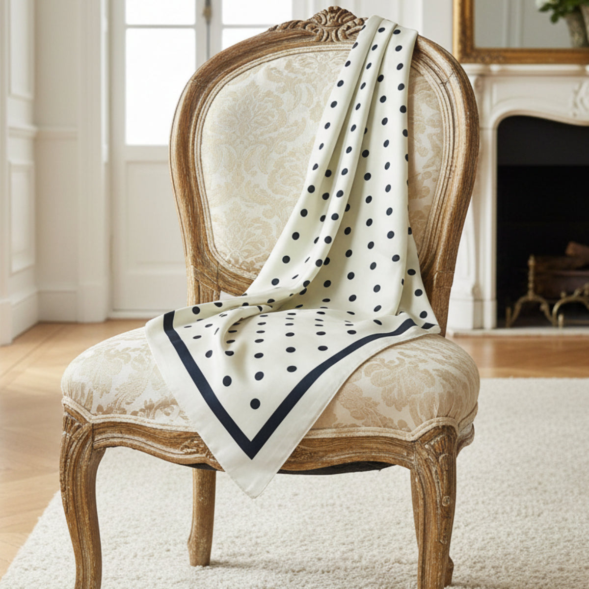 The Audrey | Polka Dot Silk-Look Square Scarf 35"
