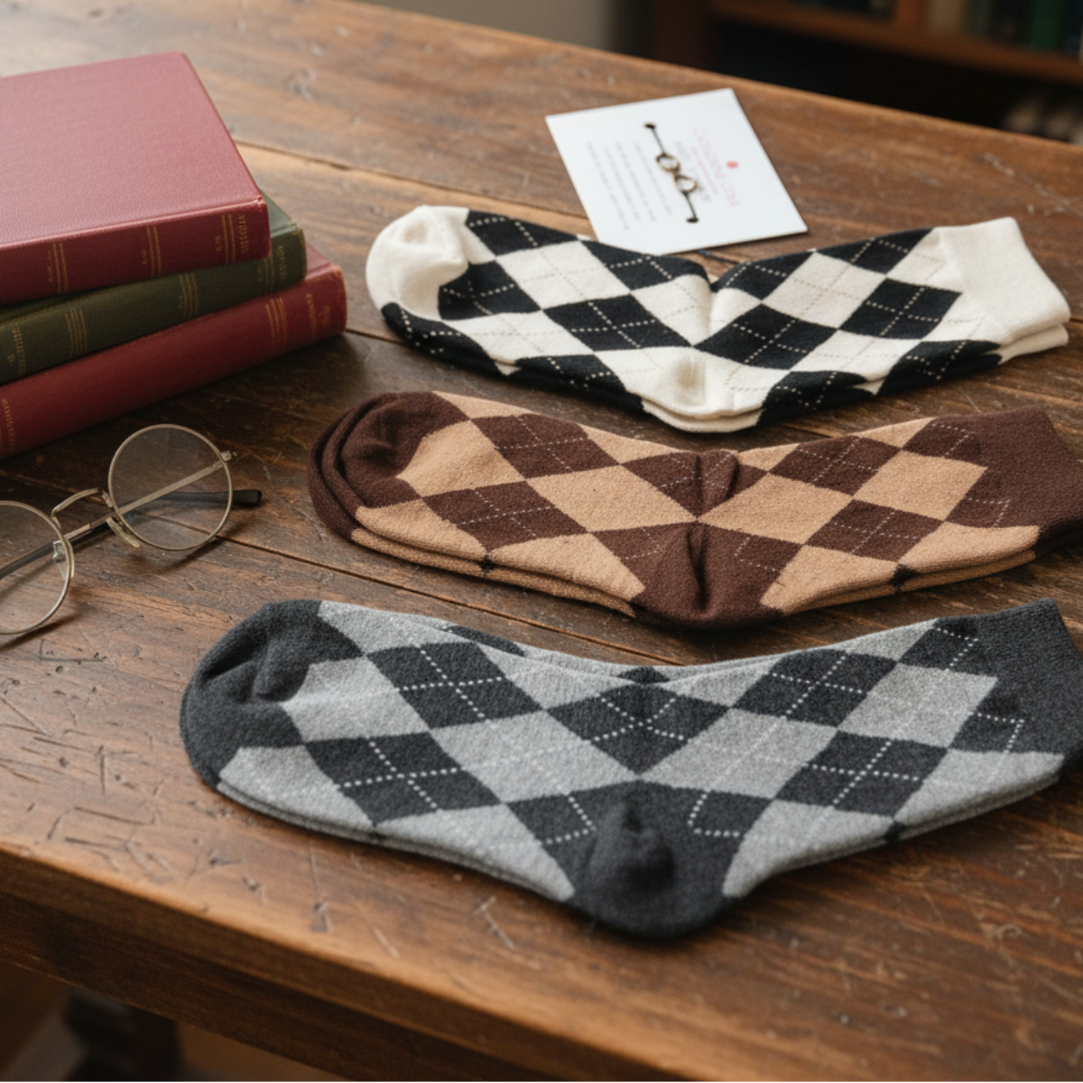 The Bookworm Bundle — 3 Pairs Argyle Socks + Eyeglass Wish Bracelet | Preppy Gift Set s
