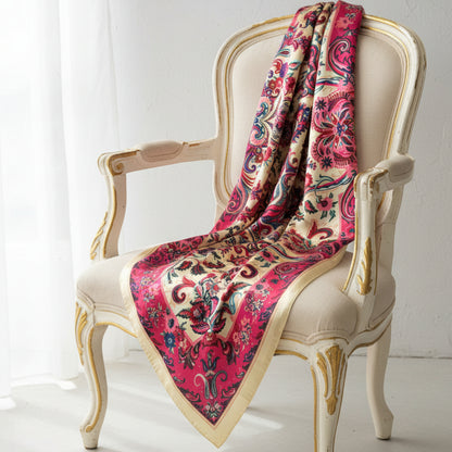 The Capri | Pink | Paisley Silk-Look Square Scarf 35"