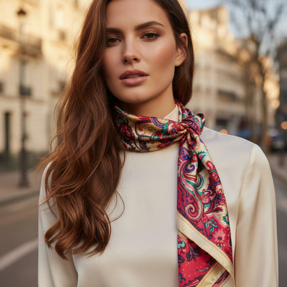 The Capri | Pink | Paisley Silk-Look Square Scarf 35"