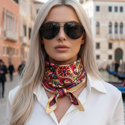 The Capri | Pink | Paisley Silk-Look Square Scarf 35" 