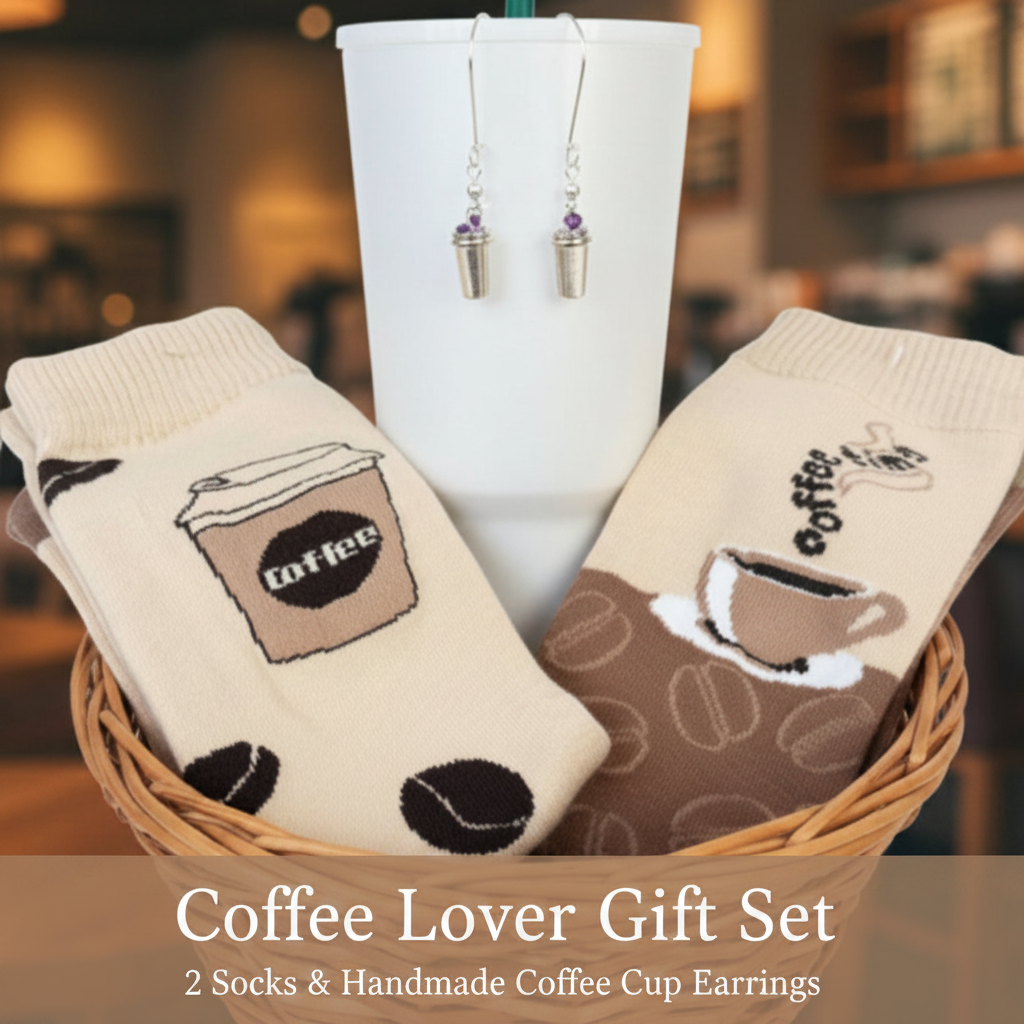 The Coffee Lover Gift Set (2-Pack Socks + Coffee Cup Earrings)