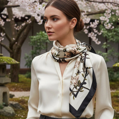The Kyoto | Cherry Blossom Silk-Look Square Scarf 35"