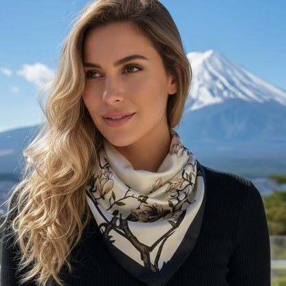 The Kyoto | Cherry Blossom Silk-Look Square Scarf 35"