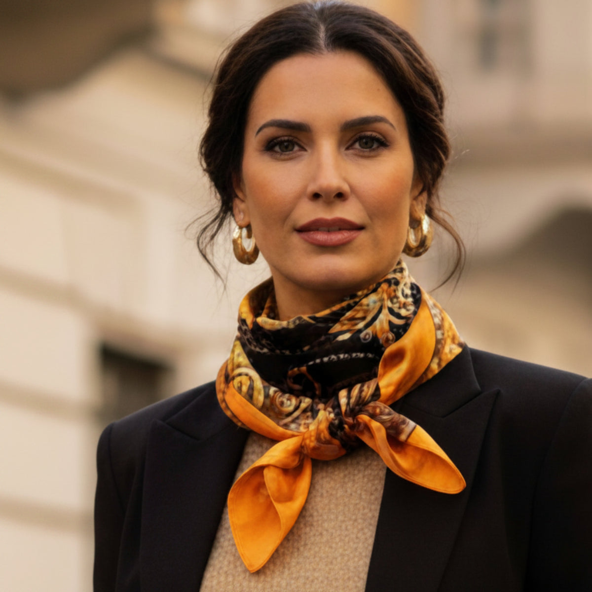 The Milano | Chain & Baroque Silk-Look Square Scarf 35"