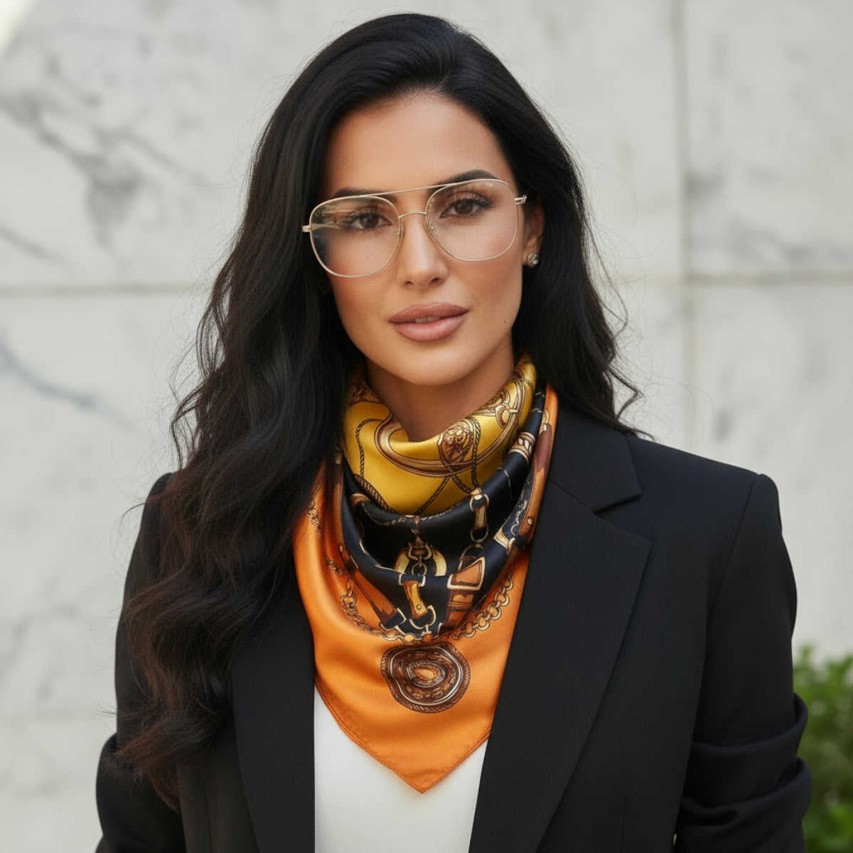 The Milano | Chain & Baroque Silk-Look Square Scarf 35"