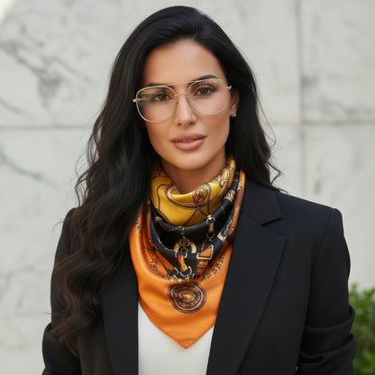 The Milano | Chain & Baroque Silk-Look Square Scarf 35"