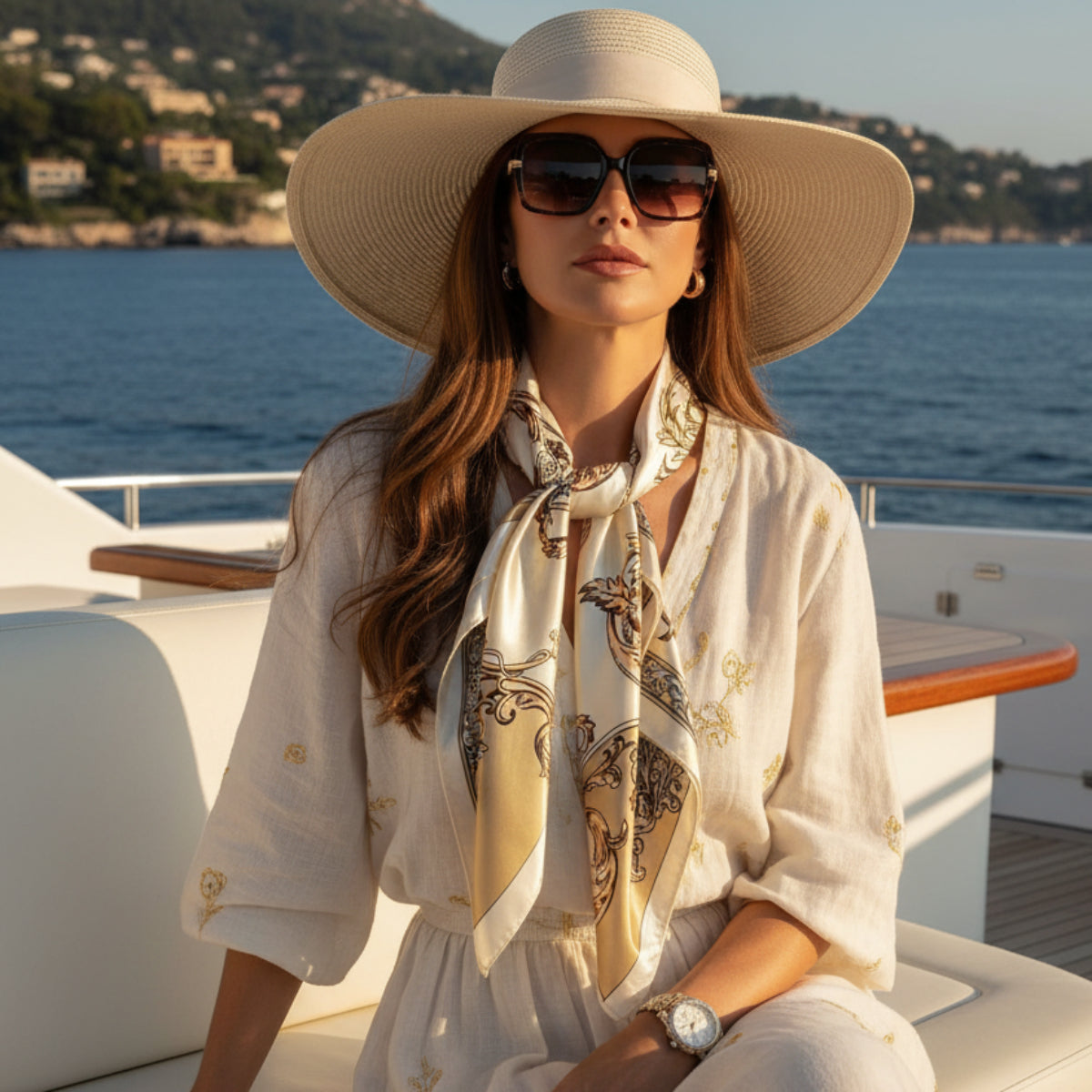 The Monaco | Baroque Silk-Look Square Scarf 35"