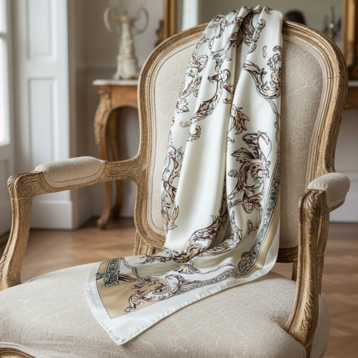 The Monaco | Baroque Silk-Look Square Scarf 35"