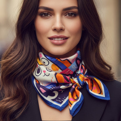 The Parisian Cat | Silk-Look Square Scarf 25"